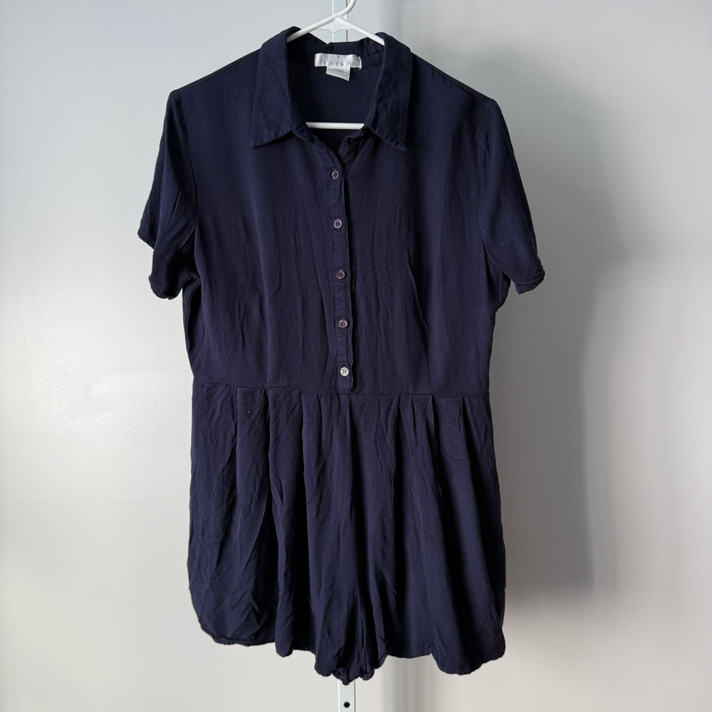 Cooperative L Navy Romper Button Front Pleated Urban Outfitters preppy boho
